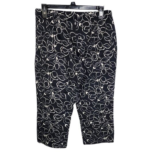 Lauren Ralph Lauren Womens Capri Pants Size 6 Black White Floral Crop Side Zip - Picture 2 of 6